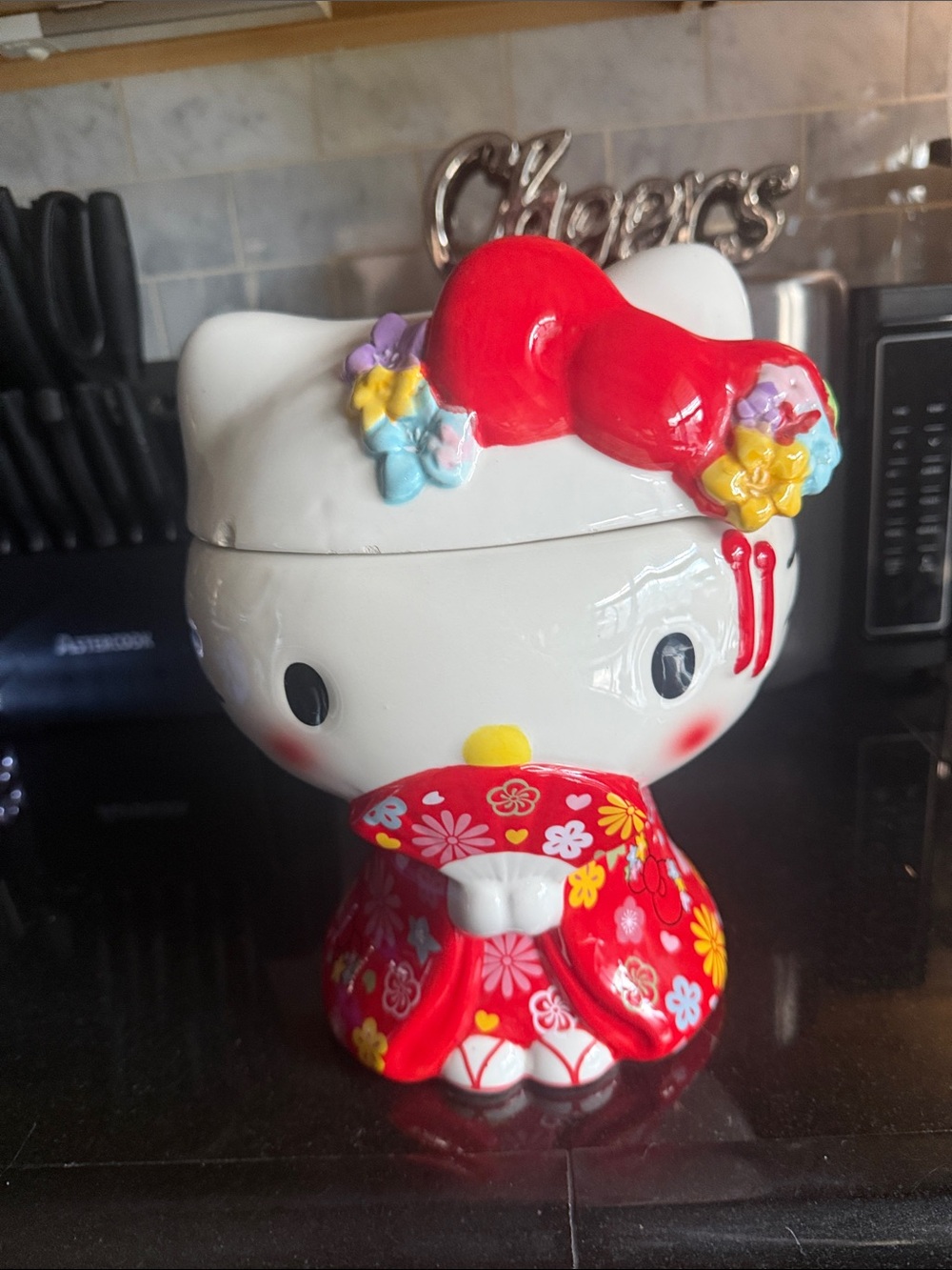 A ceramic Sanrio Hello Kitty Geisha cookie jar from World Market.